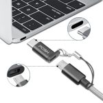 Adaptador Posher Micro USB para USB C em metal com cordao para cabo USB Preto