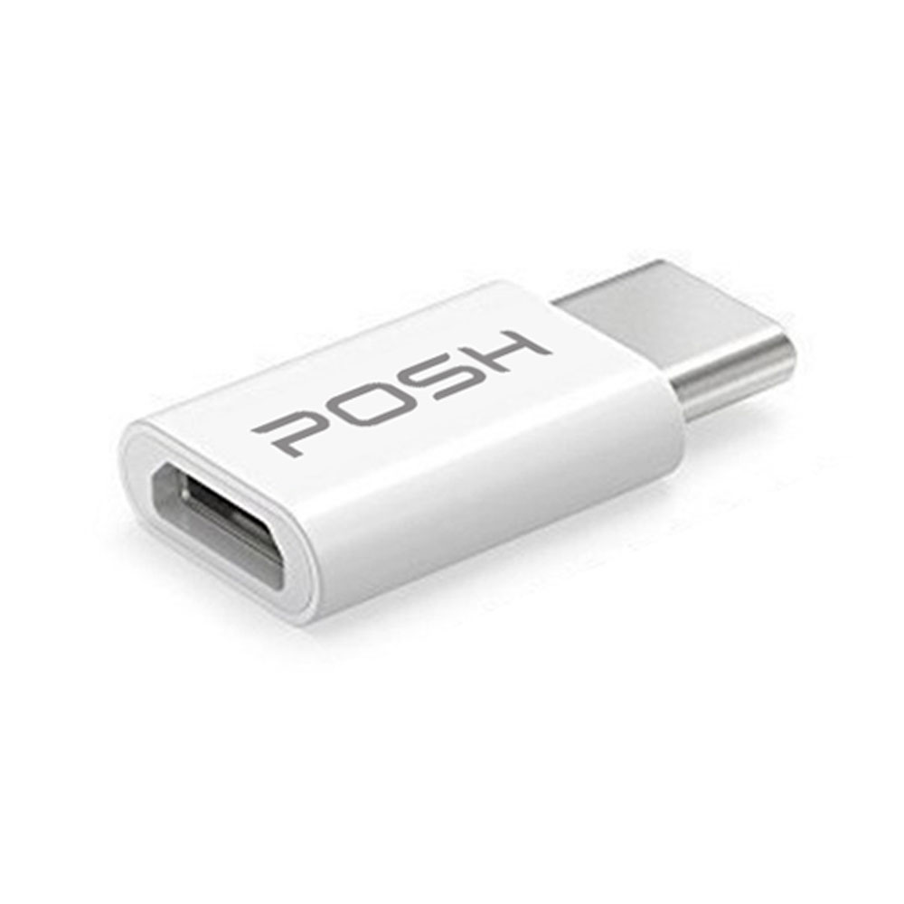 Adaptador Posher Micro USB para USB C em ABS para cabo USB Branco