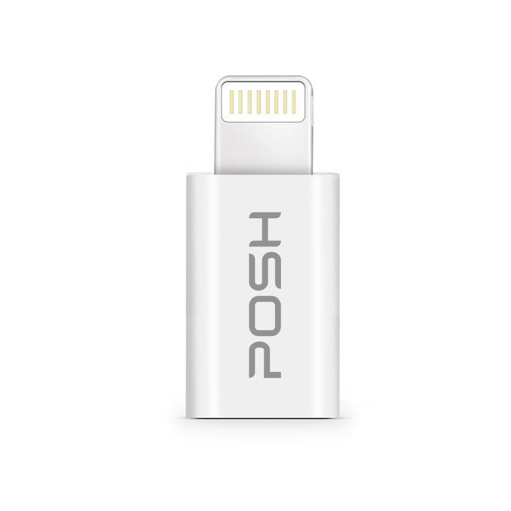 Adaptador Conversor Lightning Micro USB carrega transfere sincroniza dados Posher Branco