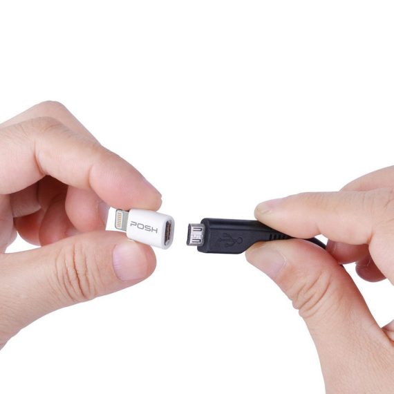 Adaptador Conversor Lightning Micro USB carrega transfere sincroniza dados Posher Branco