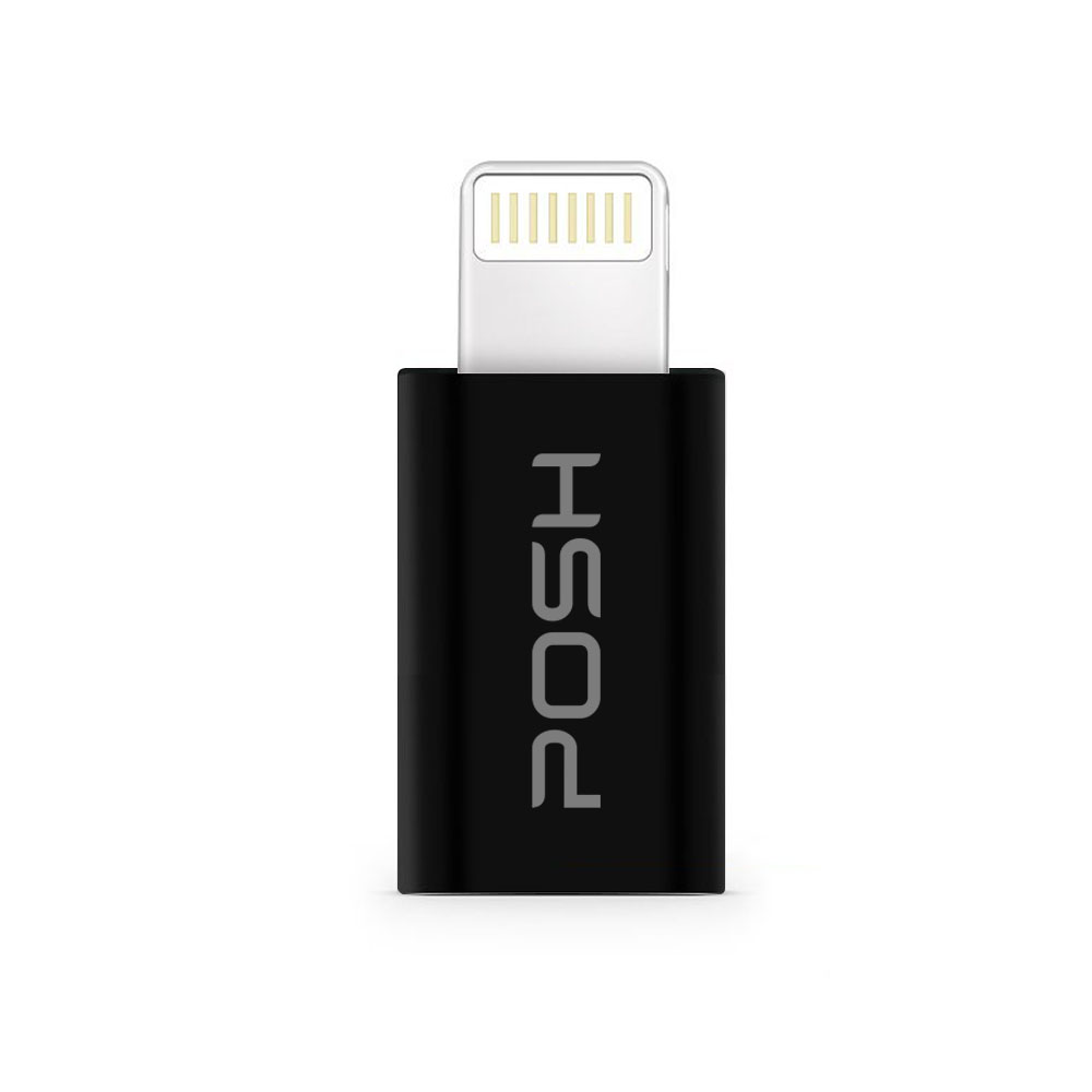 Adaptador Conversor Lightning Micro USB carrega transfere sincroniza dados Posher Preto
