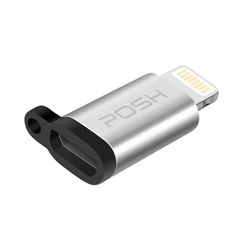 Adaptador Conversor Lightning Micro USB com Chaveiro Carrega e Transfere Dados Posher Prateado