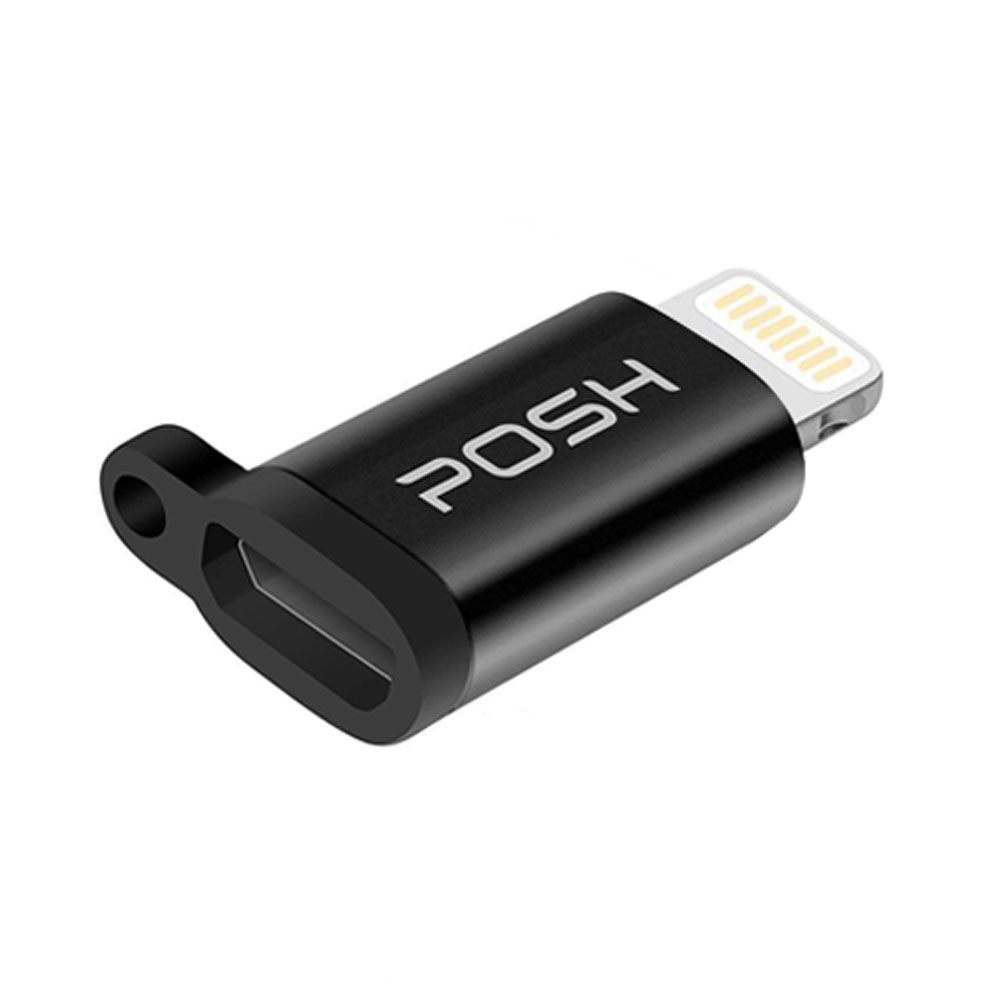 Adaptador Conversor Lightning Micro USB com Chaveiro Carrega e Transfere Dados Posher Preto